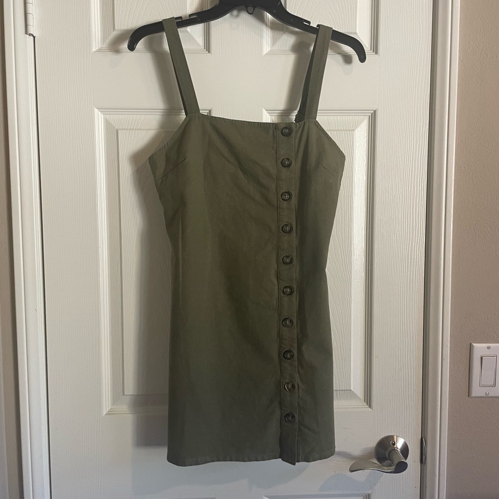 Sky and Sparrow Khaki Button-Front Mini Dress